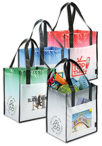 ... Laminated Non-Woven Striped Big Customized Grocery Tote Bags Online