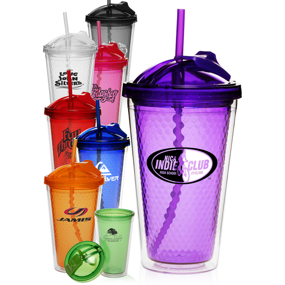 Logo 16 Oz. Diamond Double Wall Tumbler With Straw