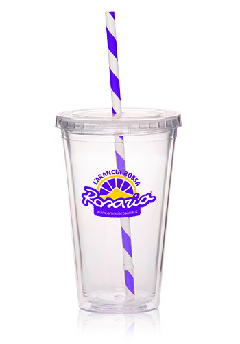 Logo 16 oz. Double Wall Acrylic Tumbler with Striped Straw