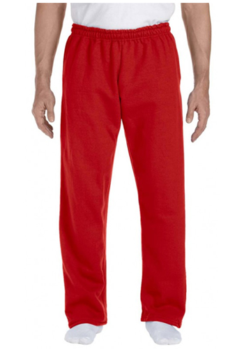 red shirt with grey sweatpants