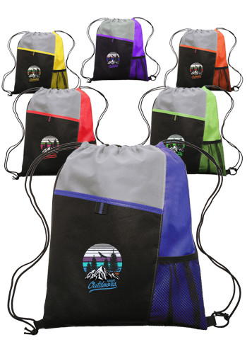 Personalized Mesh Pocket Drawstring Backpacks | BPK49 - DiscountMugs