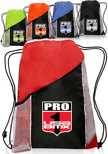 Personalized Side Mesh Pockets Drawstring Backpacks | BPK33 - DiscountMugs