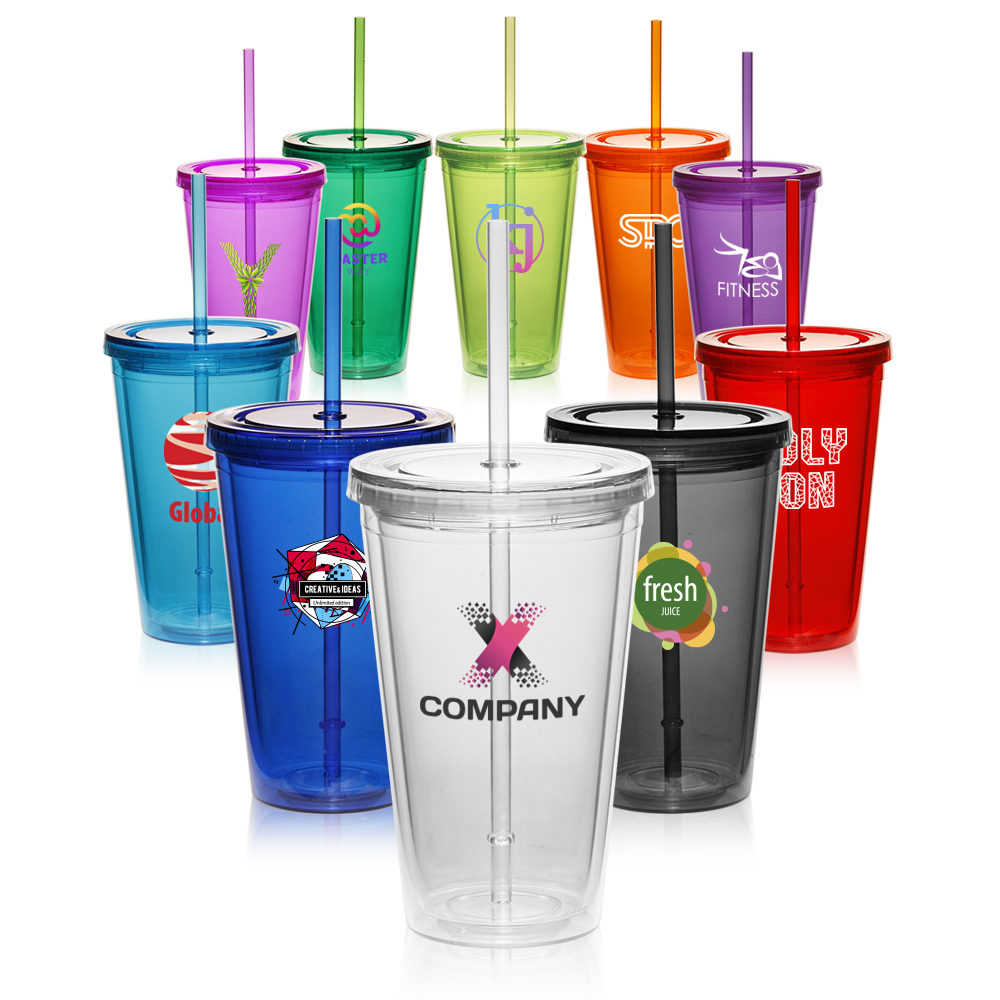 Personalized 16oz Double Wall Acrylic Tumblers with Straw | PG161 ...