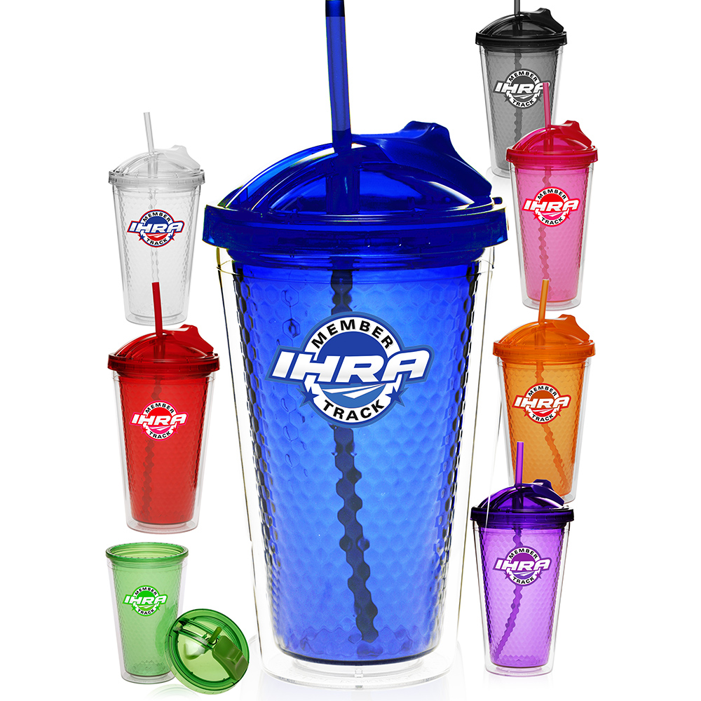 Logo 16 Oz. Diamond Double Wall Tumbler With Straw