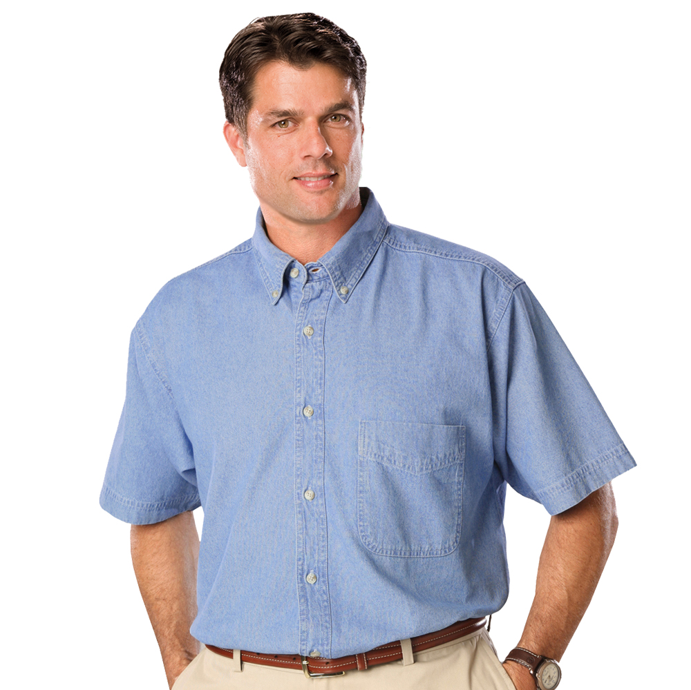 Printed Men’s Short Sleeve Premium Denim Shirts | BGEN8206S - DiscountMugs